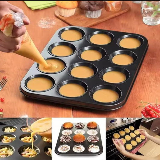 12 Hole Non-stick Cupcake Muffin Queen Cakes Baking Tray/mould