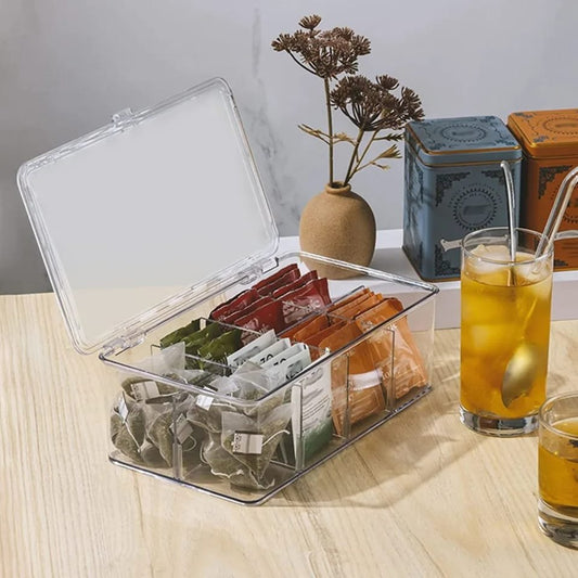 Tea bag Storage Boxes,Stackable Tea Bag Organizer with 8 Compartment,Clear Tea Bag Holder,Divided Storage Bin Box Container,for Tea Coffee Spices Kitchen Cupboards and Work Surfaces