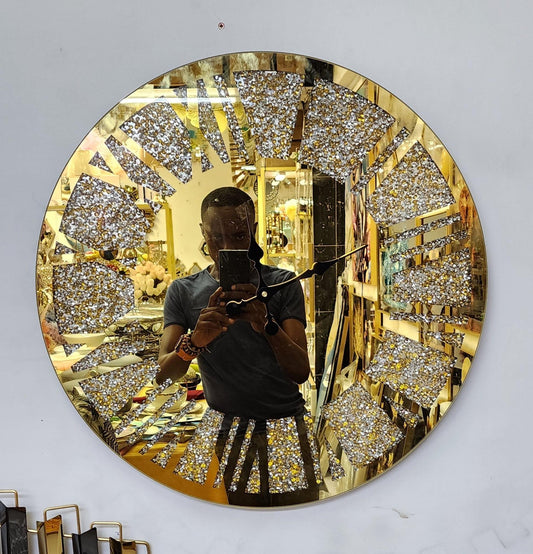 Gold Crystal Mirrored Decorative Wall Clock