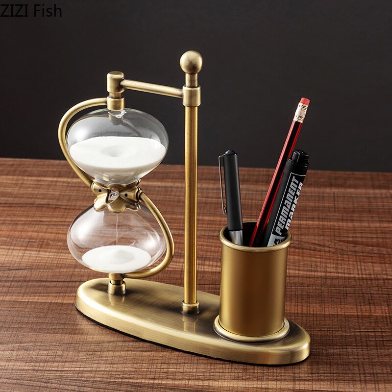 Antique hour glass desk organiser