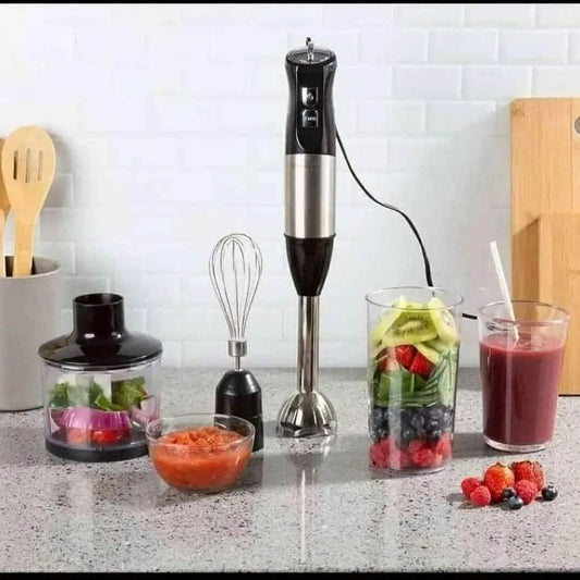 4-in-1, 2 Speeds Handheld Immersion Hand Blender Set with Mixing Beaker Chopper Whisk for Smoothies Baby Food Soups
