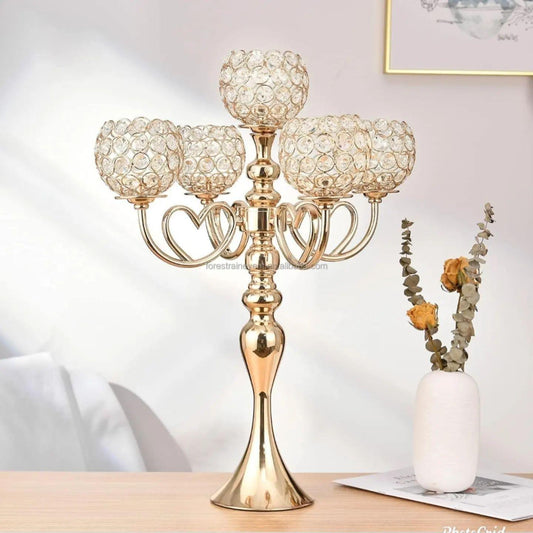 5Arms Gold Crystal Bowl Candle Holder