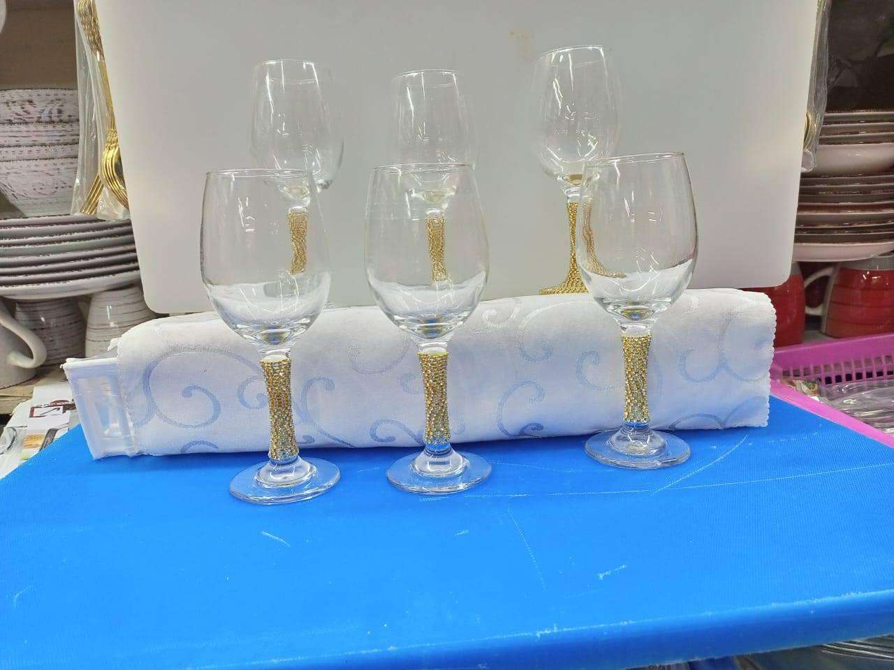 6pcs gold stem wine glasses