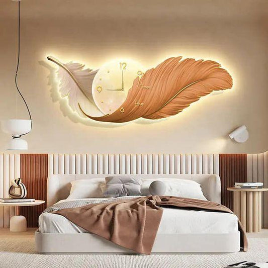 Luxury Feather Decorative Wall Clock With Led Light