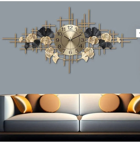 Metal Art Wall Clock, Gold Modern Design – Silent – 140x70cm